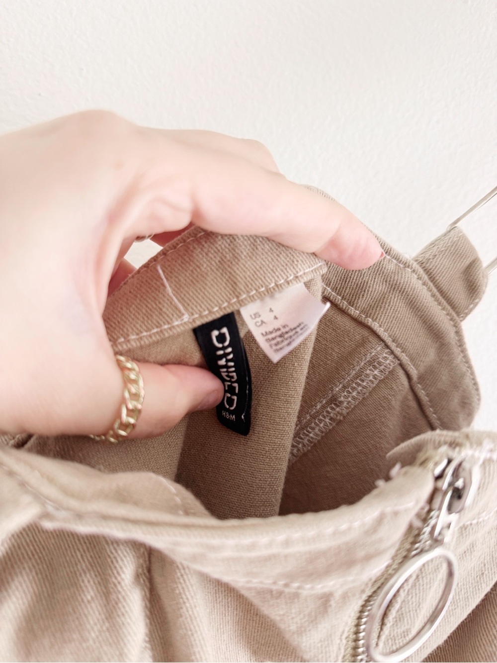 Divided Khaki Pinafore Dress with Ring Zipper Detail size 4 - Picture 3 of 4